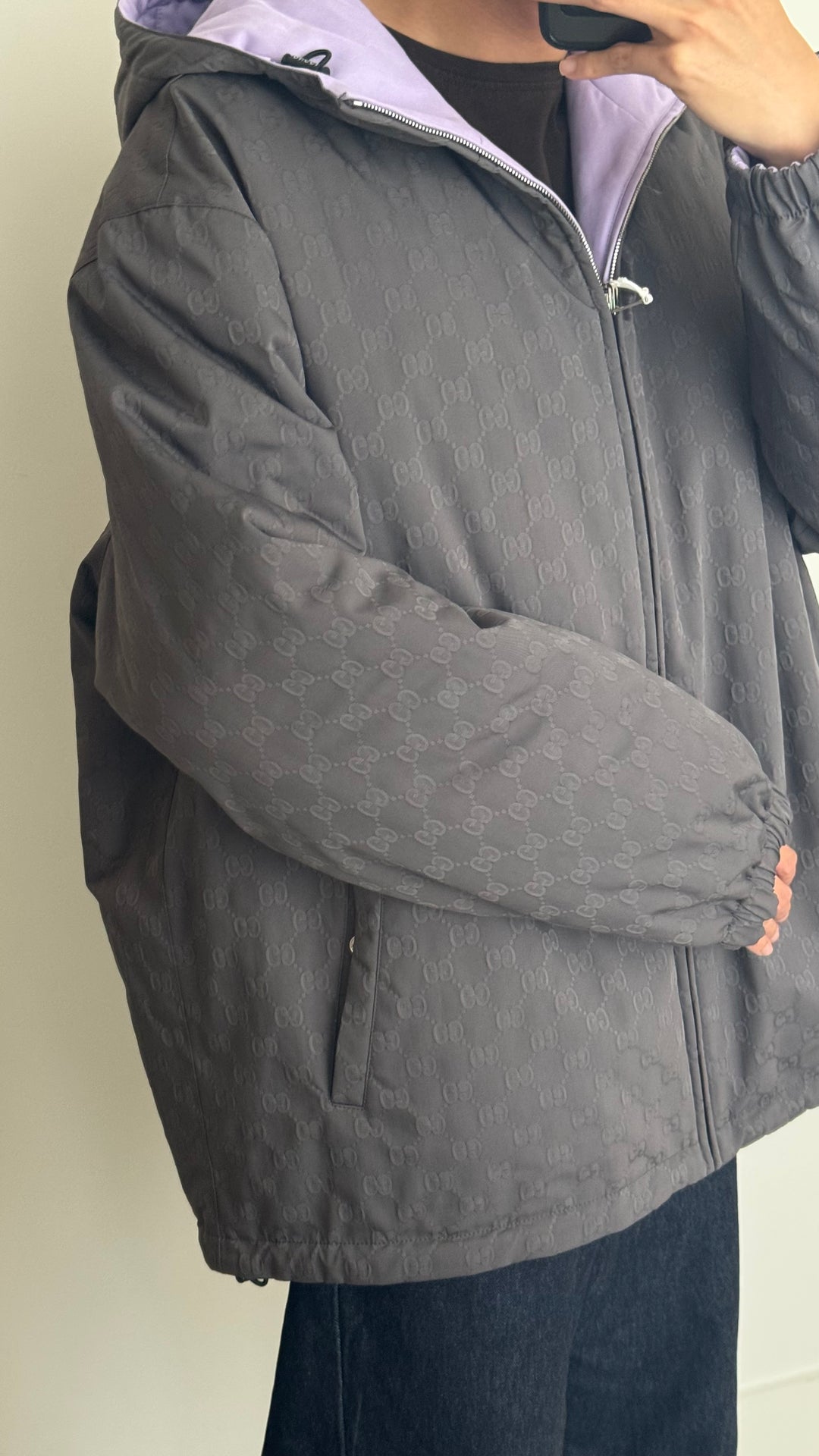 Gucci Lavender & Grey GG Reversible Jacket Size 52