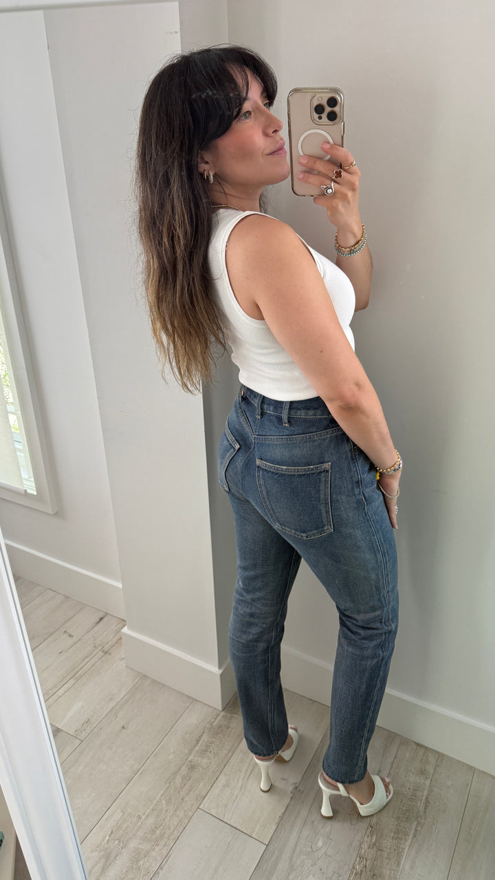 Celine Blue Denim High Waisted Straight Cut Jeans Size 30