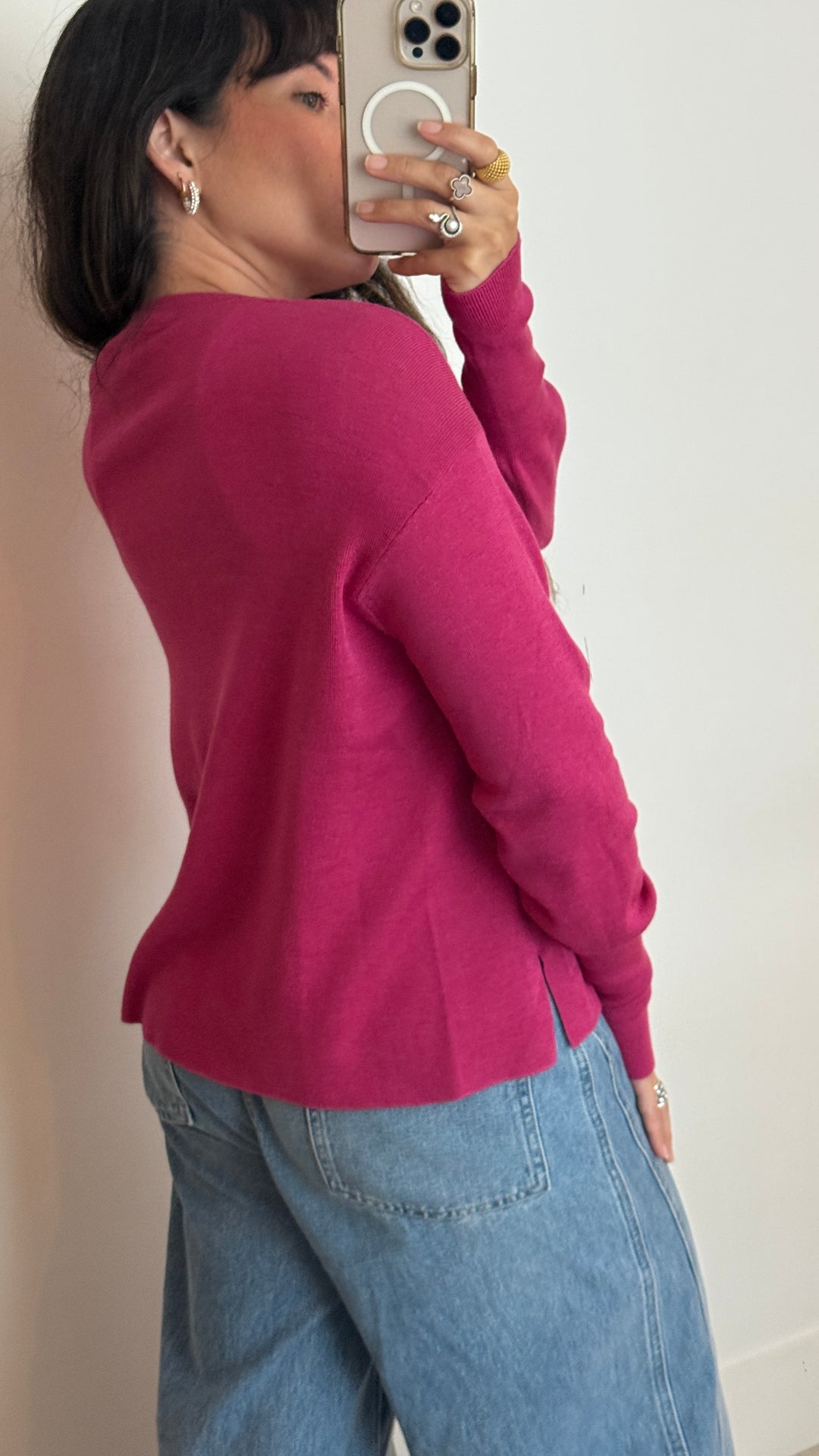 Louis Vuitton raspberry long sleeve knit top size M