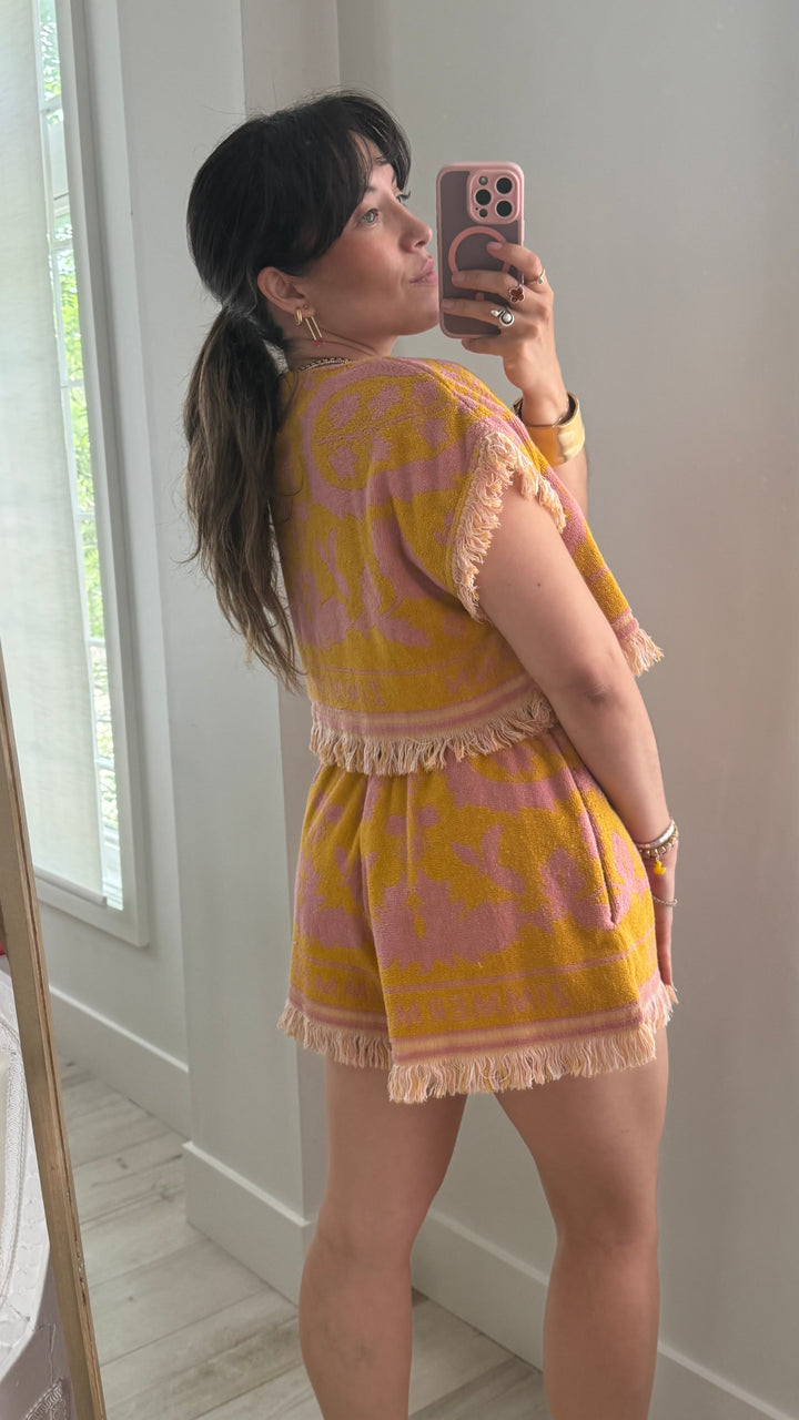 Zimmerman Pink & Mustard Yellow Terry Cloth Two Piece Size S