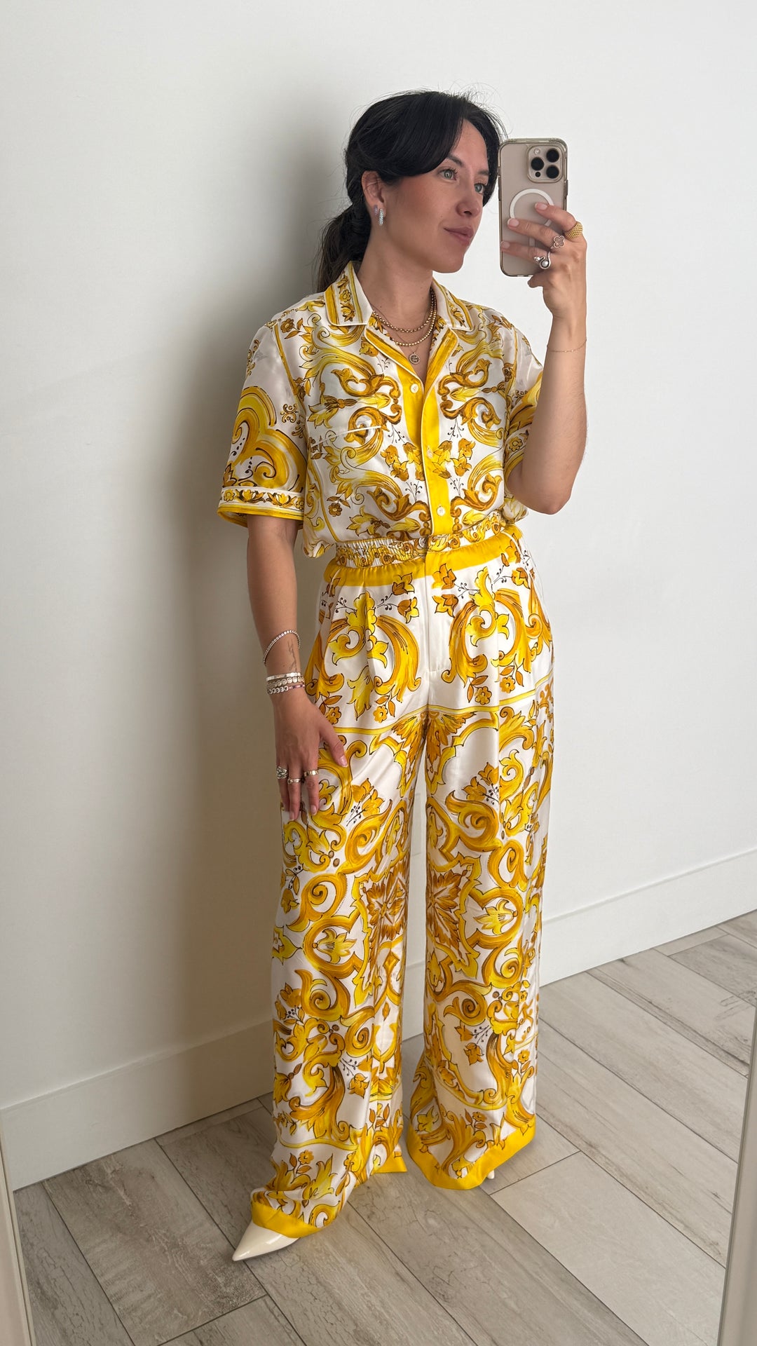 Dolce & Gabbana Yellow and White Printed Set Size 38