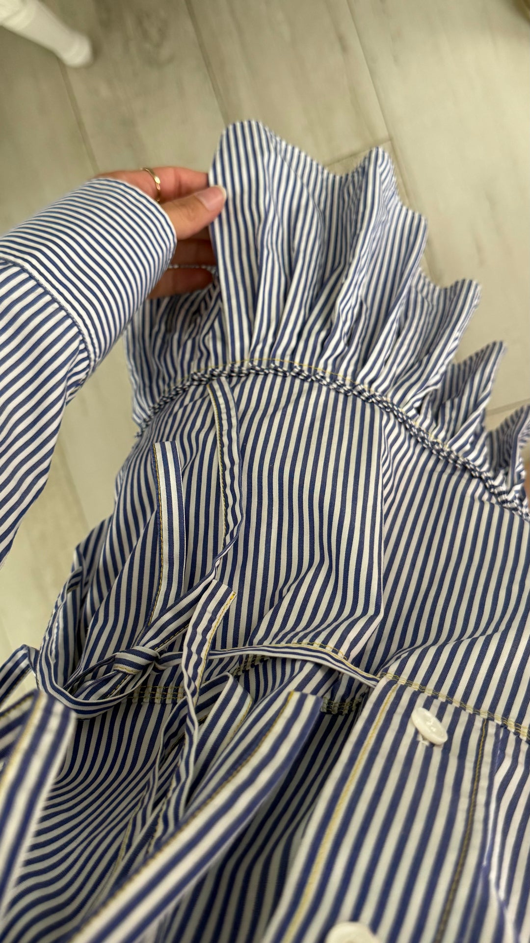 Chloé White and Blue Cotton Striped Shirt Dress with Ruffled Hem Size 36