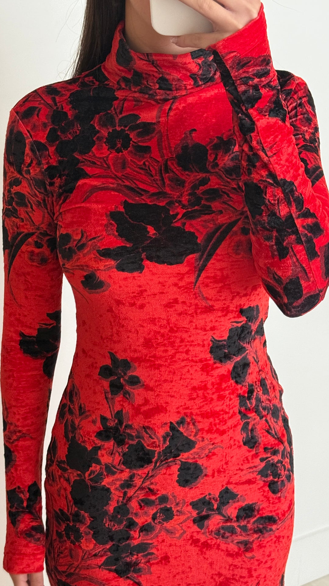 Balenciaga Red & Black Floral Dress Size M