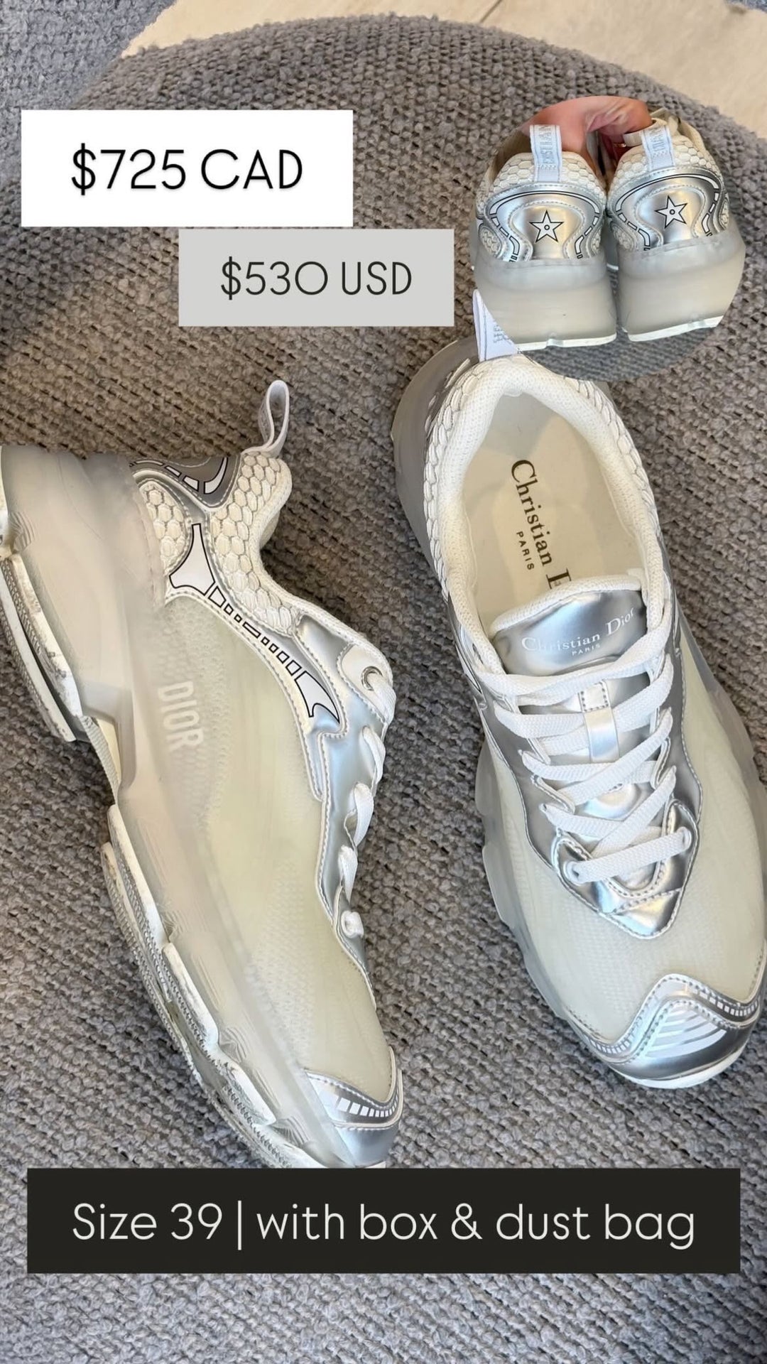 Christian Dior White And Silver Sneakers size 39