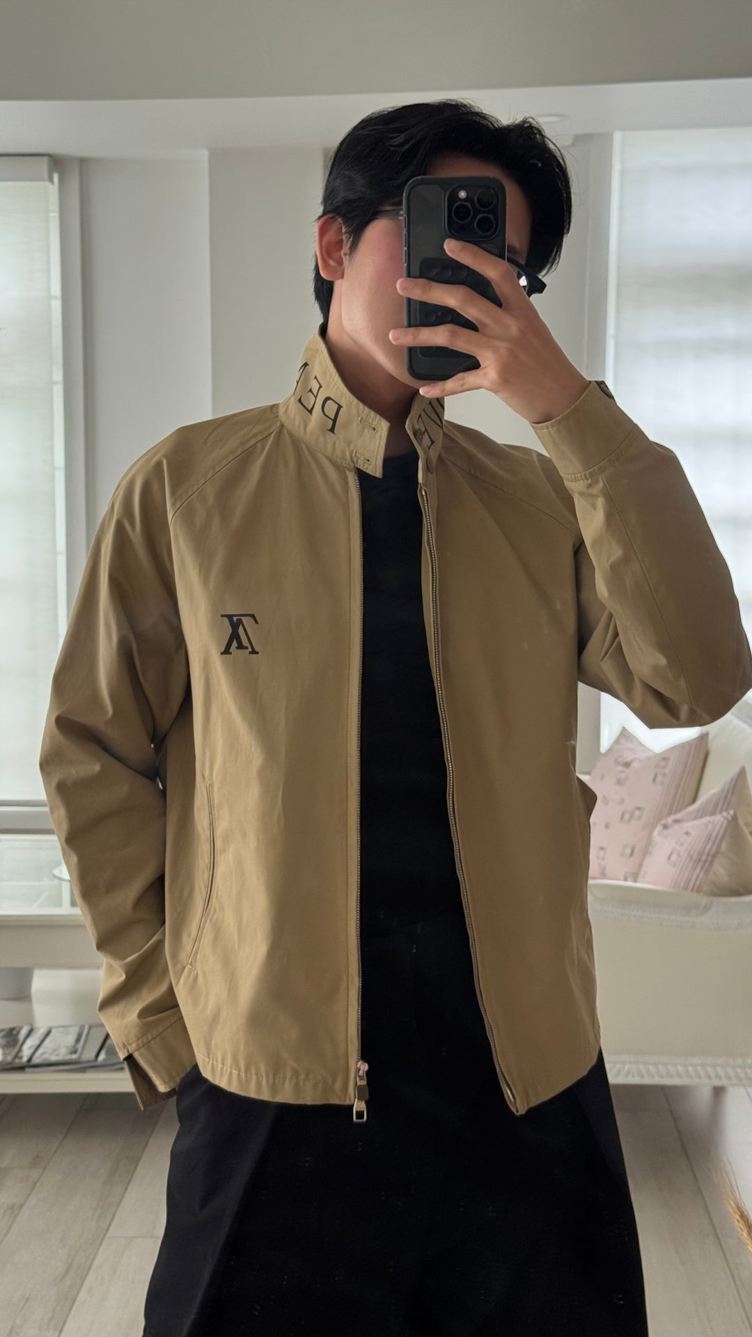 Louis Vuitton Men's Beige Cotton Peace & Love Harrington Jacket Size 48