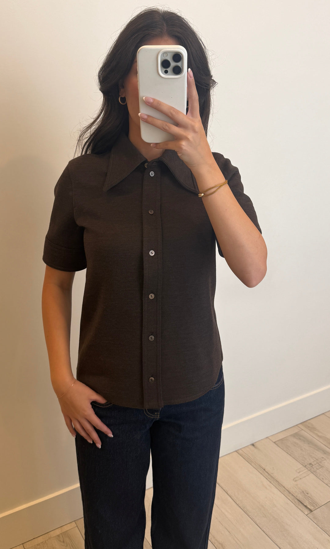Gucci Brown Wool and Cotton Blend Collared Shirt Size 42