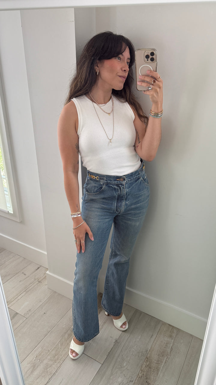 Celine Blue Denim Mid-Rise Dylan Flared Jeans Size 30