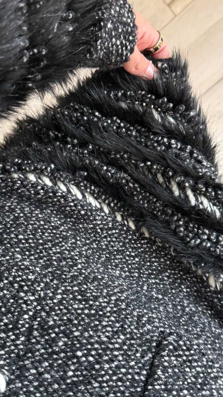 Pre-Loved Chanel™ Grey and White Knit Dress with Fluff Accents Size 38