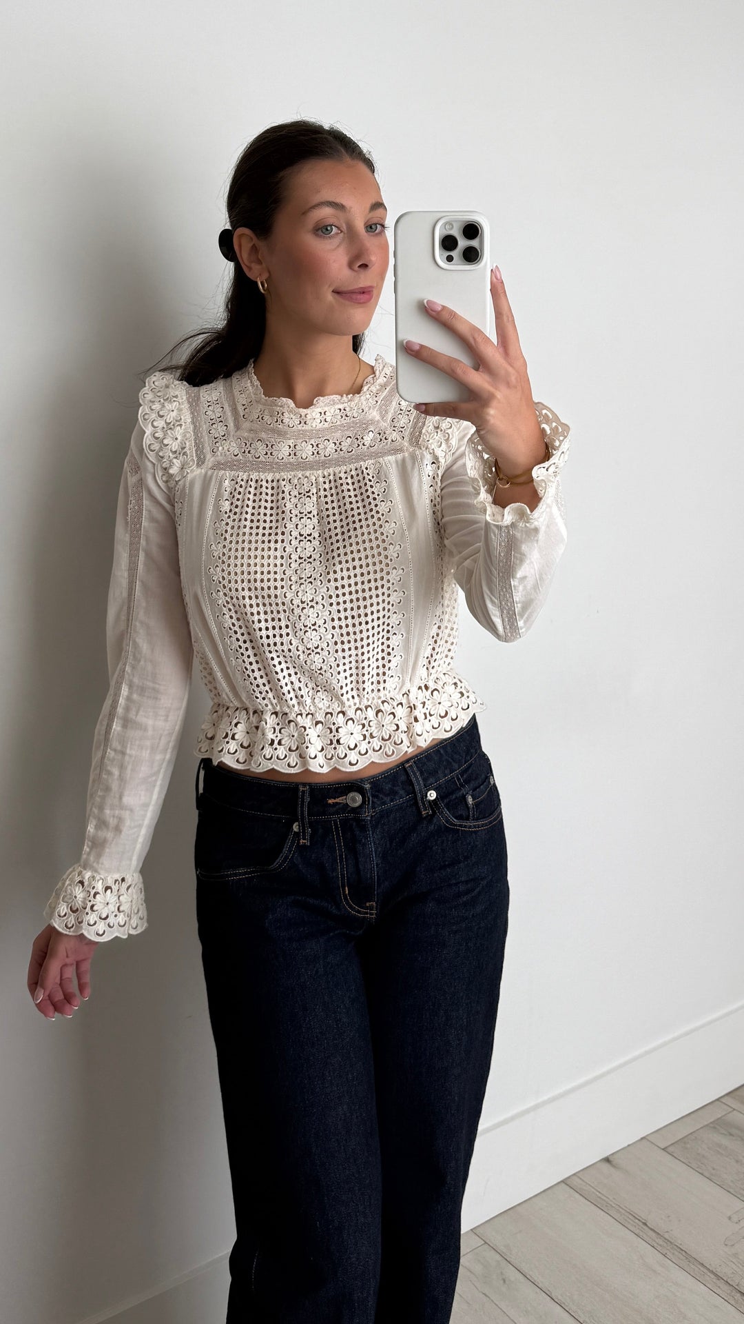 Zimmerman White Cotton Lace Ruffled Blouse Size 1