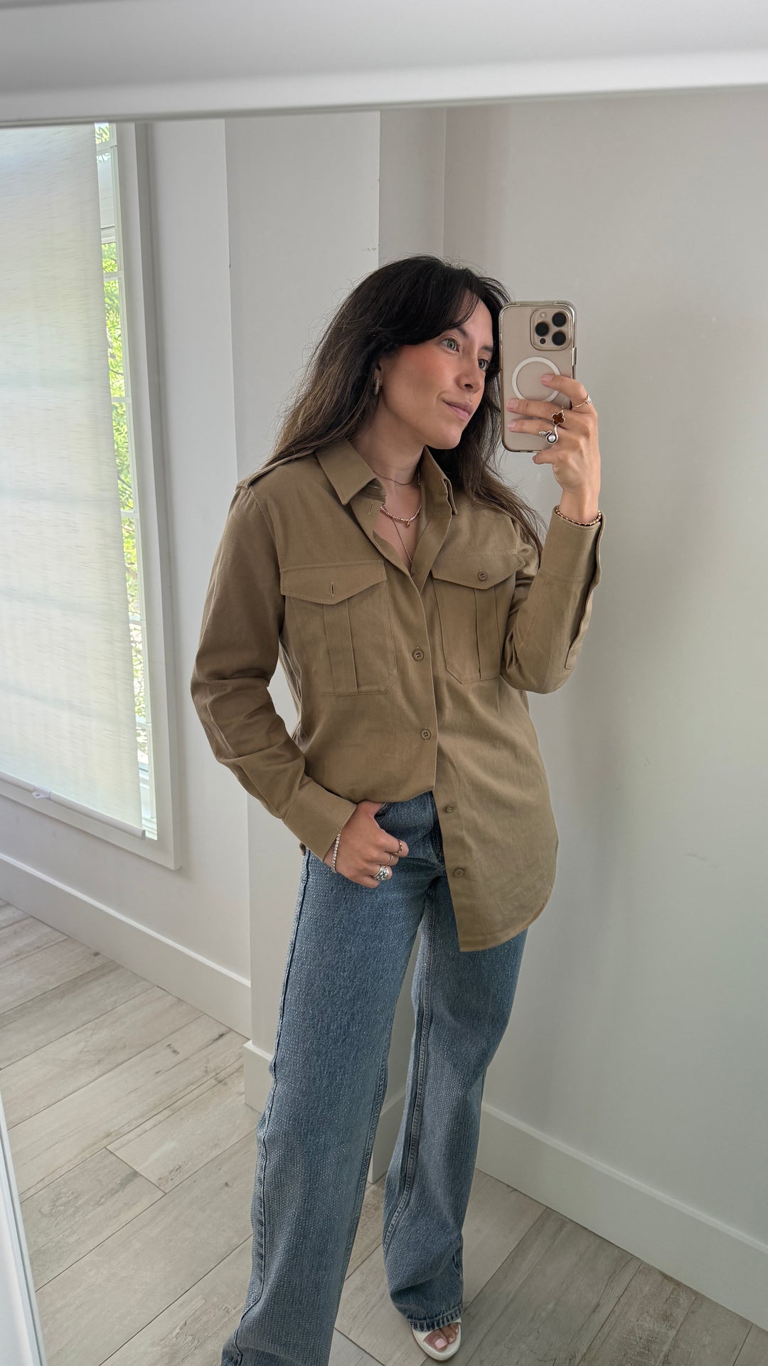 Celine Tan Denim Long Sleeve Button Up Size S