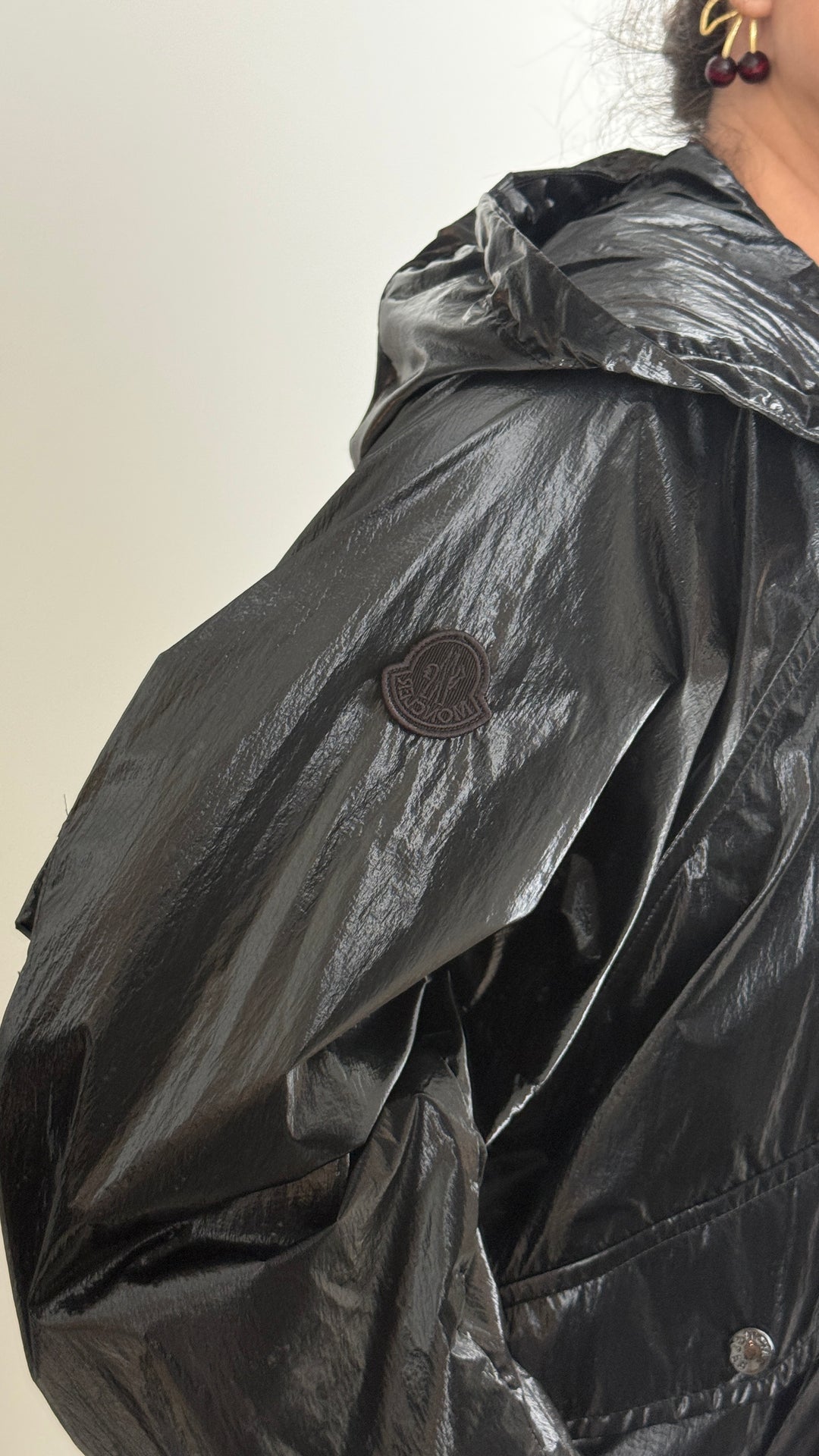 Moncler Black Shiny Jacket with Elasticated Waist Size 1