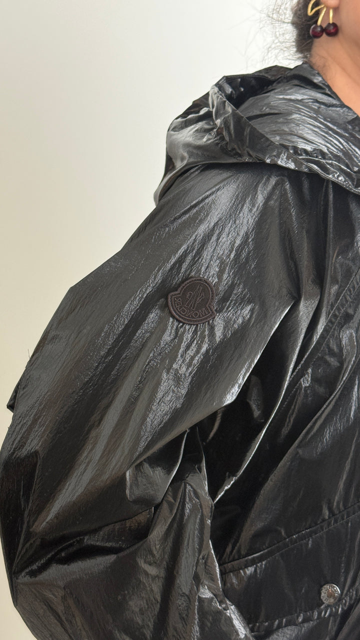 Moncler Black Shiny Jacket with Elasticated Waist Size 1