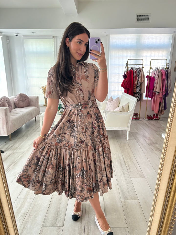 Dior Dusty Rose Cotton Printed Shirt Dress with Belt Size 38