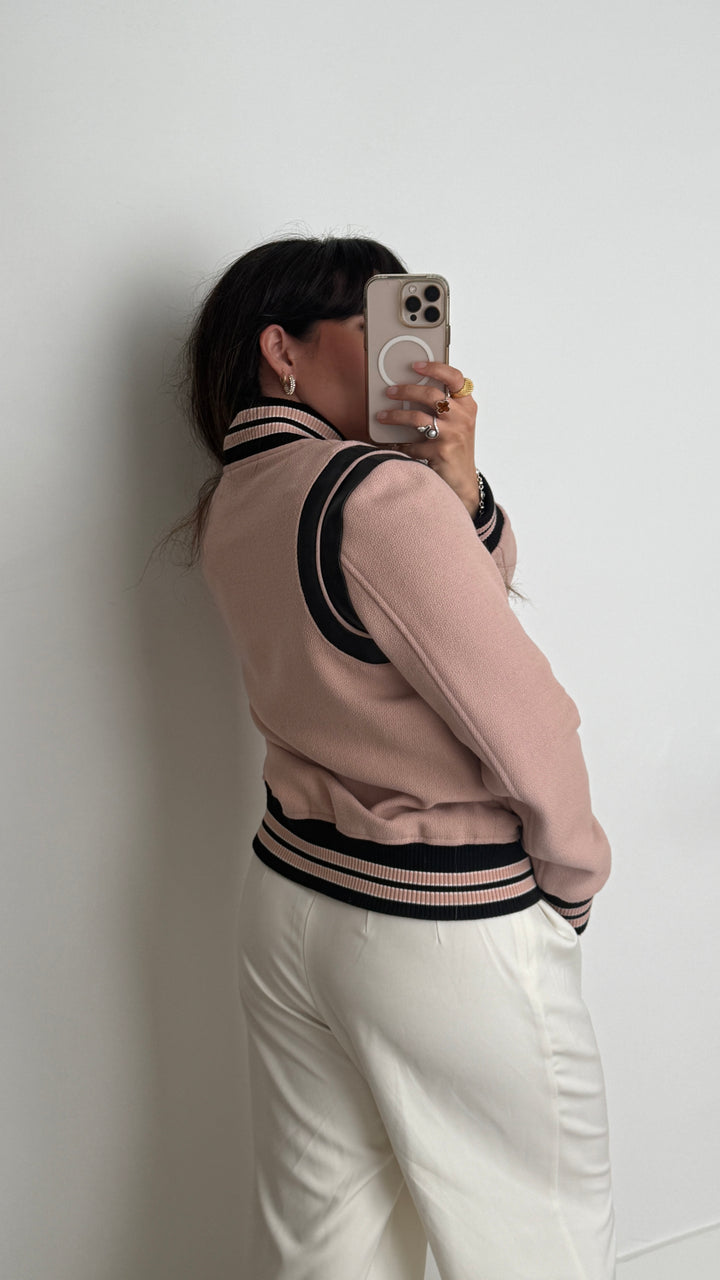 Saint Laurent Pink and Black Varsity Jacket Size 40