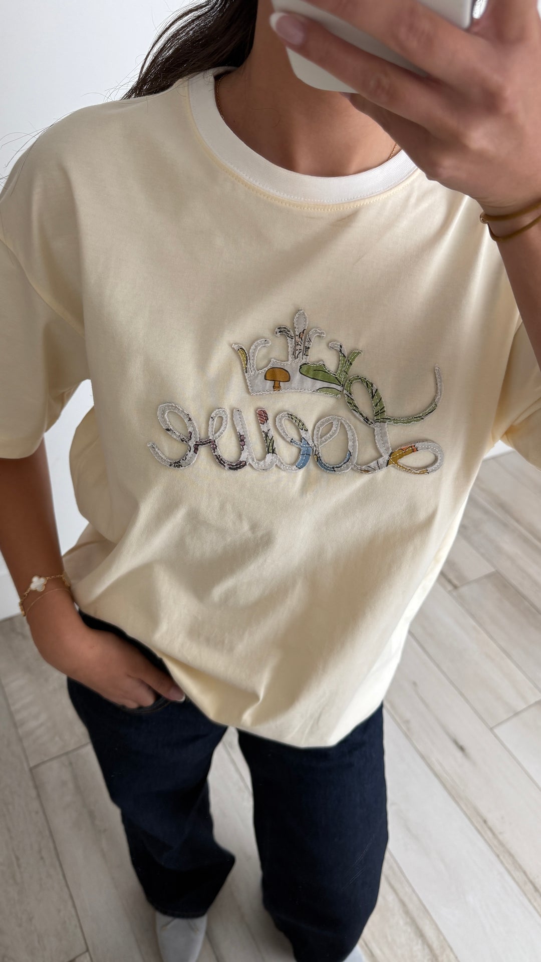 Loewe Cream Cotton T-Shirt with Stitched Logo Size M
