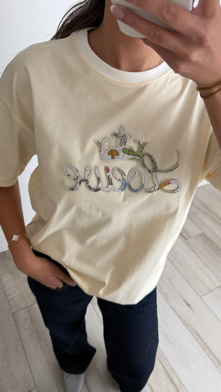 Loewe Cream Cotton T-Shirt with Stitched Logo Size M