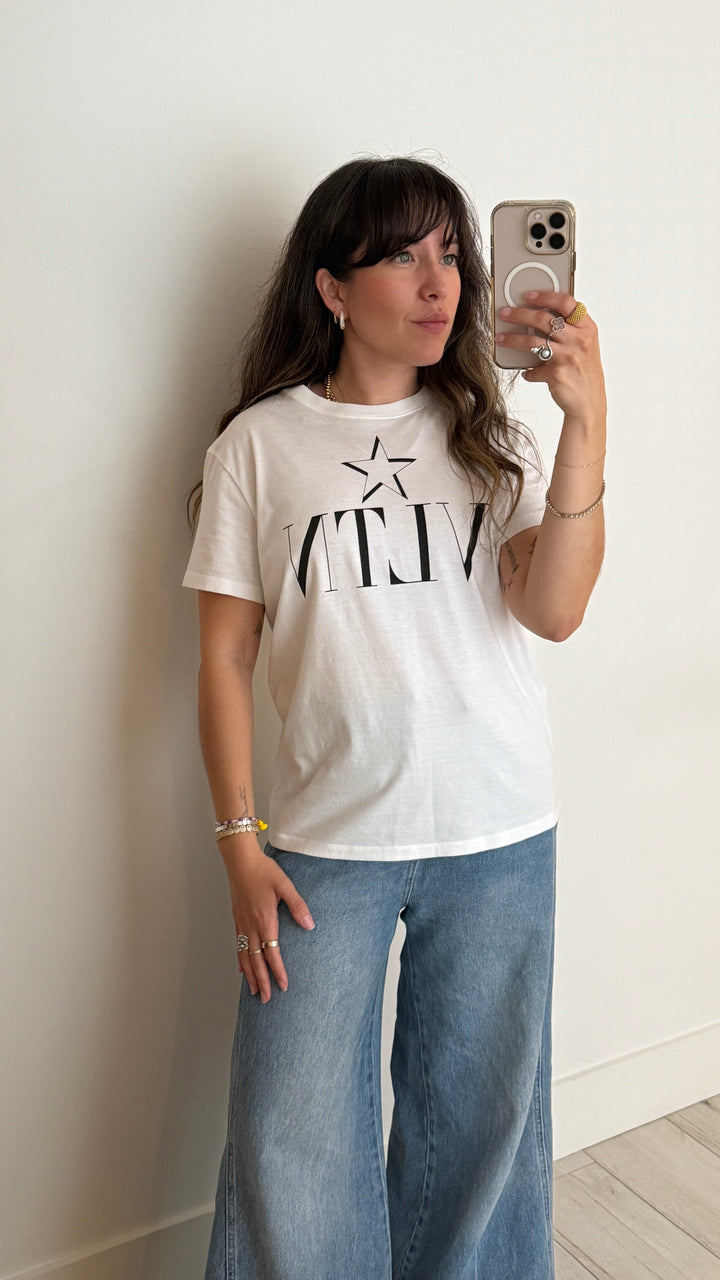 Valentino White Logo T-Shirt with Star Motif Size XS