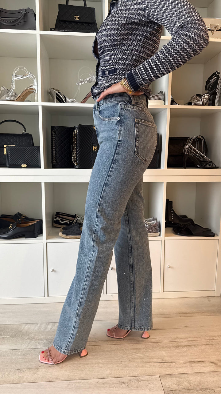 Alexander Wang Straight Cut Crystal Embellished Jeans Size 26