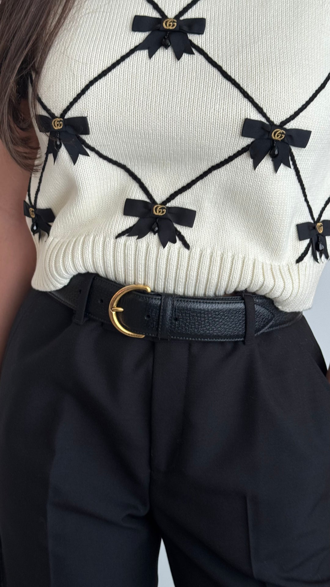 Gucci White Cotton Knit Bee Motif Tank Top Size S