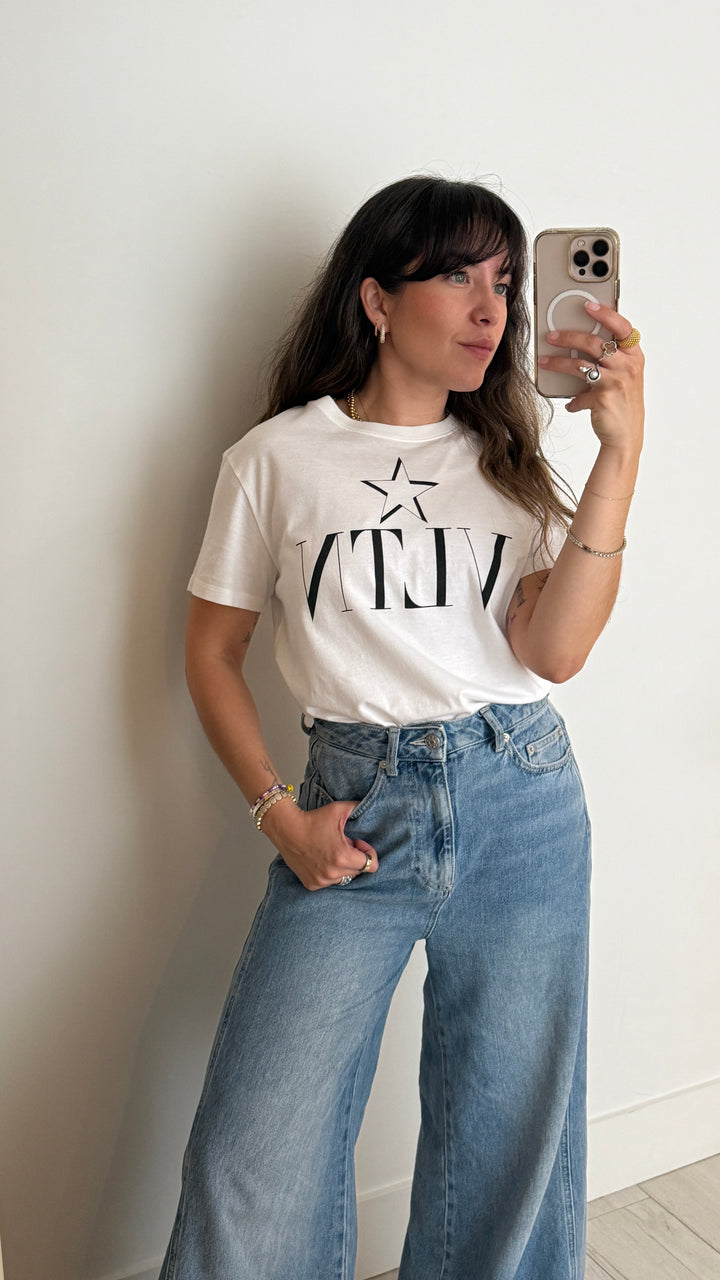 Valentino White Logo T-Shirt with Star Motif Size XS