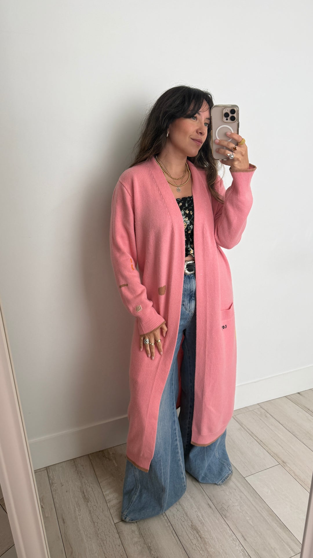 Kerri Rosenthal Pink Cashmere Knit "Love to the Max" Long Cardigan Size S