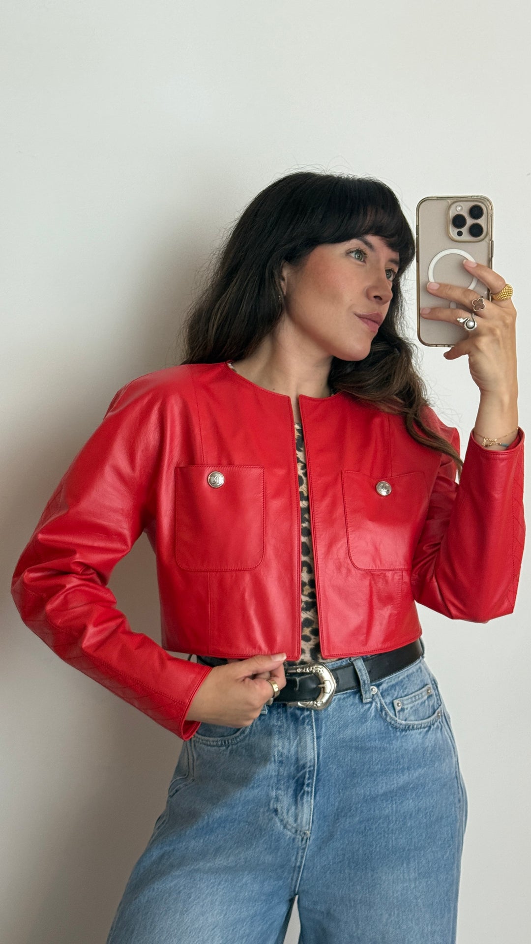 Pre-Loved Chanel™ Red Leather Cropped Jacket with Quilting Detail Size 36