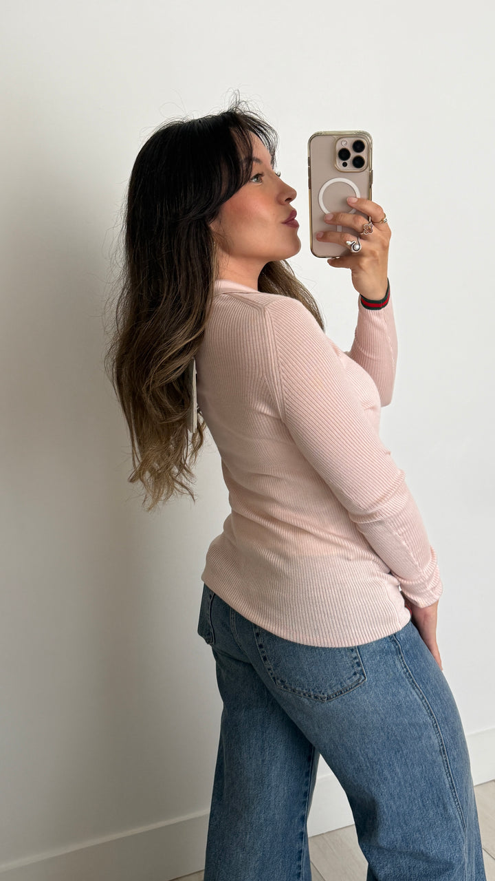 Gucci Pink Ribbed Knit Cashmere and Silk Shirt Size S