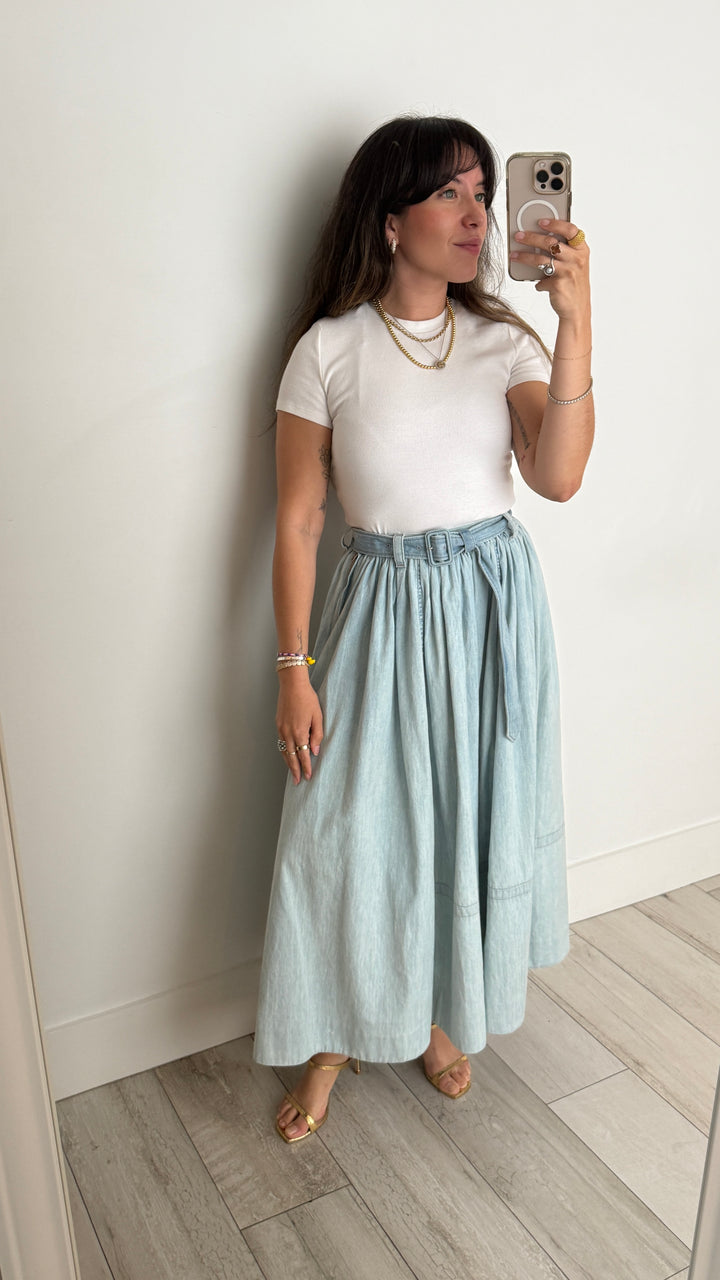Prada Cotton Denim Effect Top and Midi Skirt Set Size 36