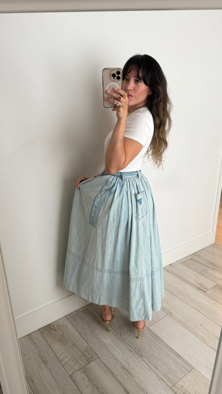 Prada Cotton Denim Effect Top and Midi Skirt Set Size 36