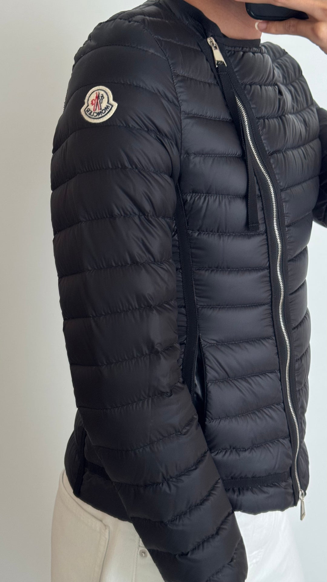 Moncler Black Nylon Cropped Jacket with Asymmetric Zipper Size 1