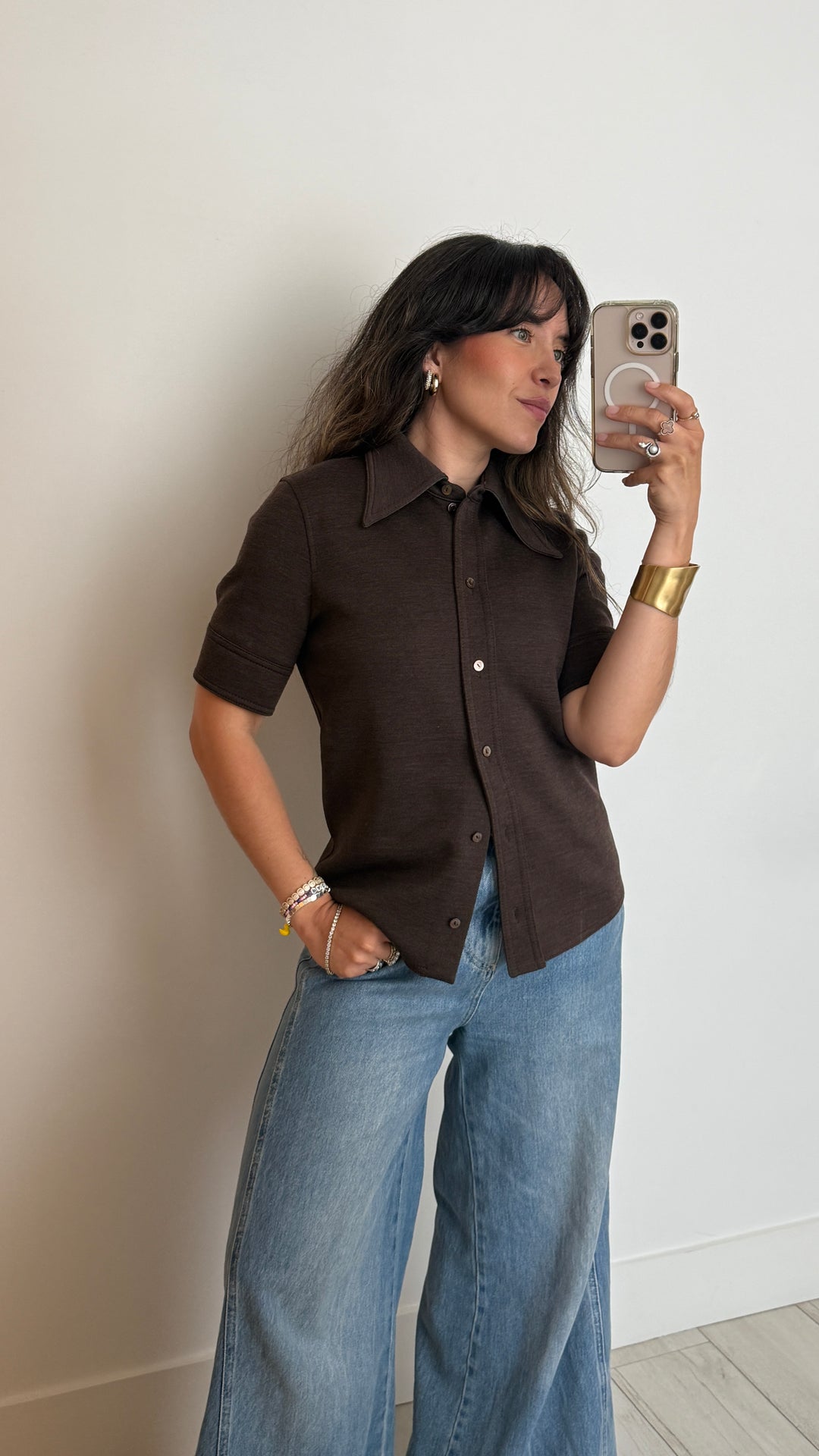Gucci Brown Wool and Cotton Blend Collared Shirt Size 42