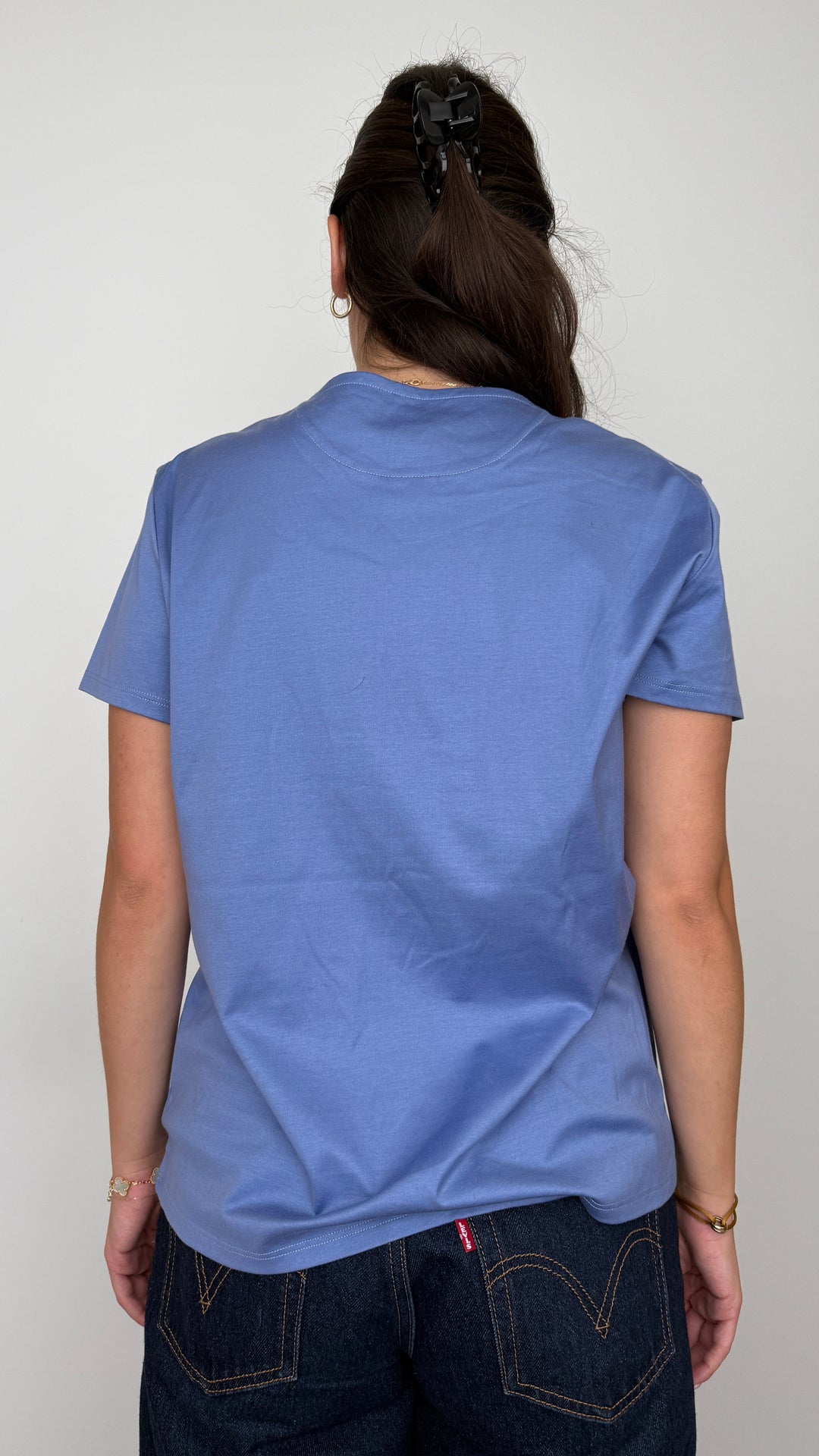 Hermes Blue Cotton Embroidered Motif T-Shirt Size 42