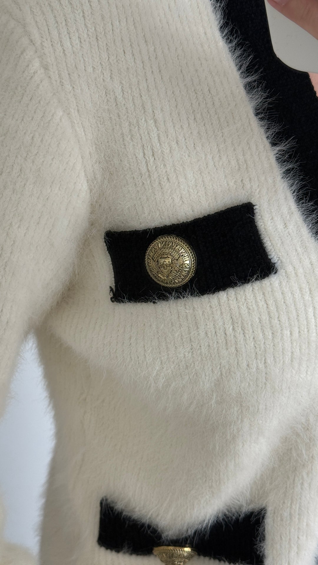 Balmain White & Black Knit Cardigan