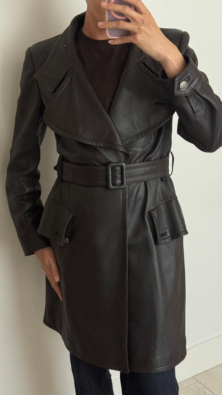 Pre-Loved Chanel™ Black Lambskin Leather Belted Trench Coat Size 40