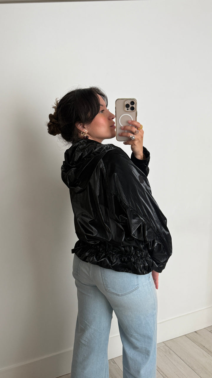 Moncler Black Shiny Jacket with Elasticated Waist Size 1