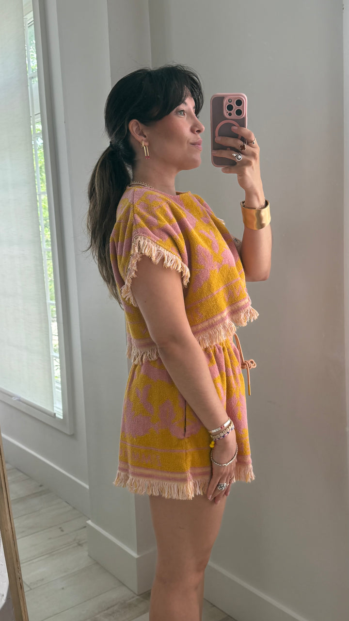 Zimmerman Pink & Mustard Yellow Terry Cloth Two Piece Size S