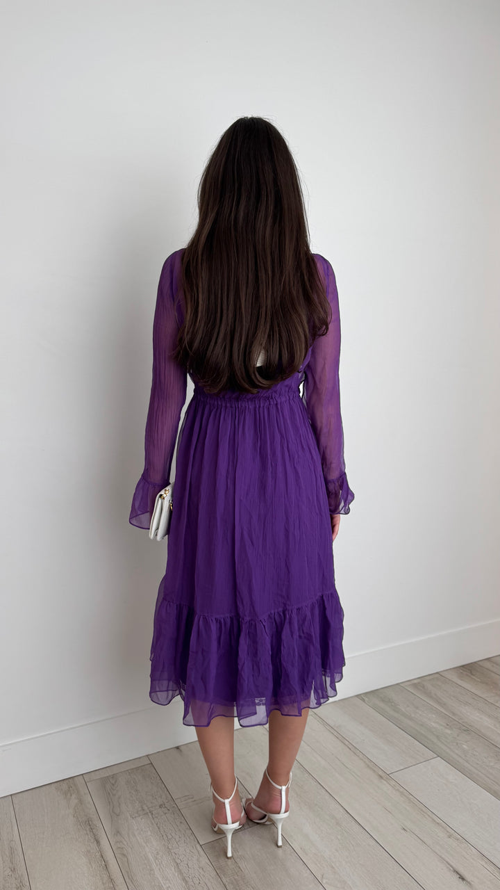 Gucci Purple Silk Chiffon Midi Dress Size 42