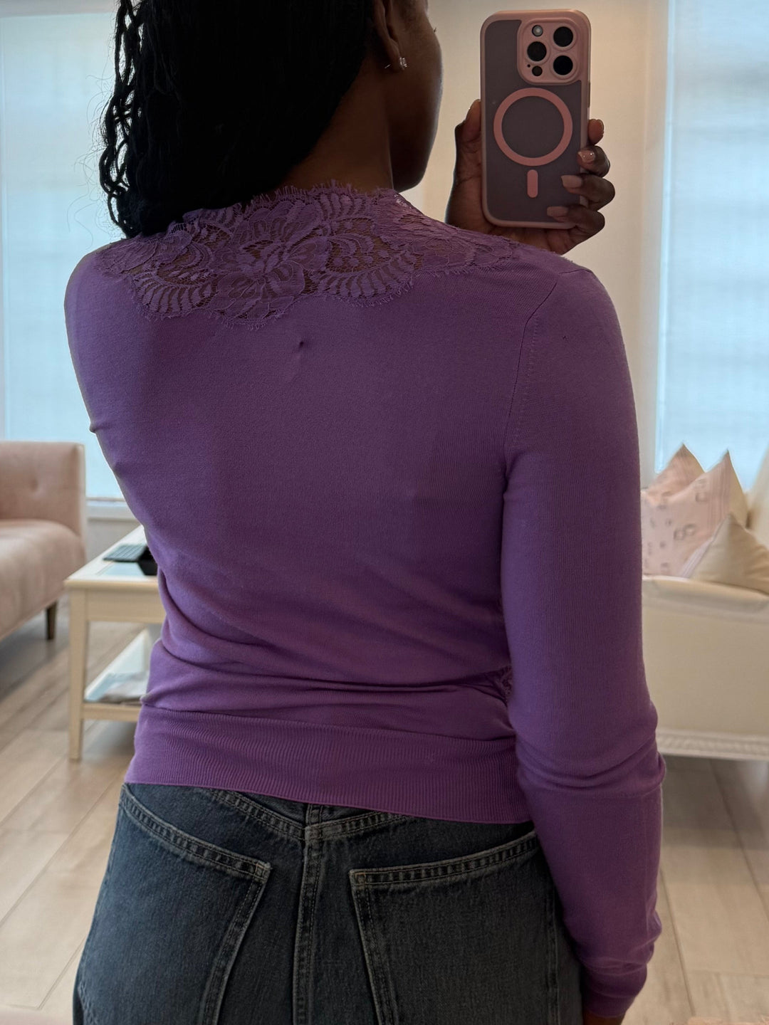 Dolce & Gabbana Purple Knit Top with Lace Detail & Cinched Waist