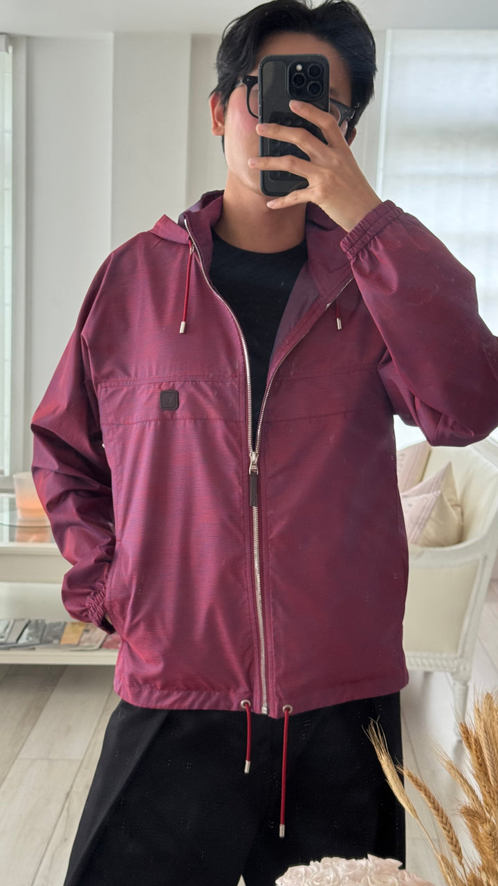 Louis Vuitton Men's Iridescent Burgundy & Blue Epi Patterned Windbreaker Size 48