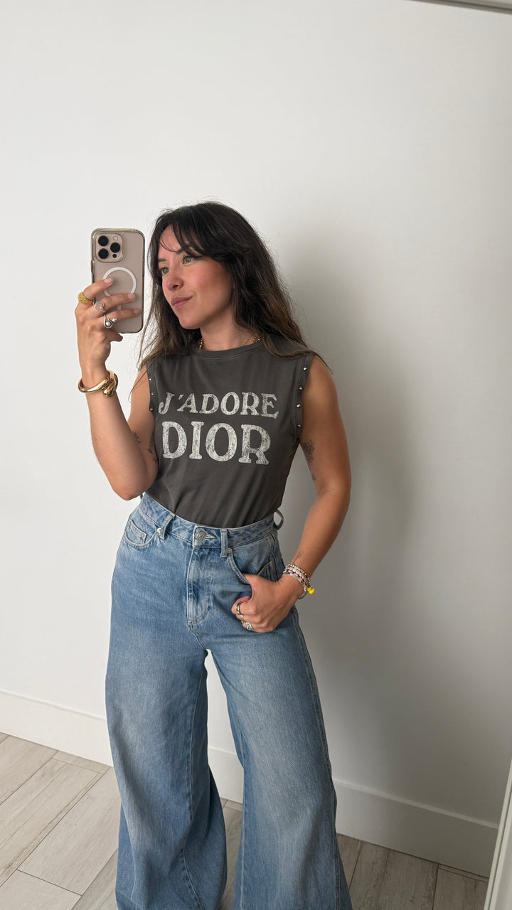 Dior Grey Cotton J'Adior Tank Top Size XS