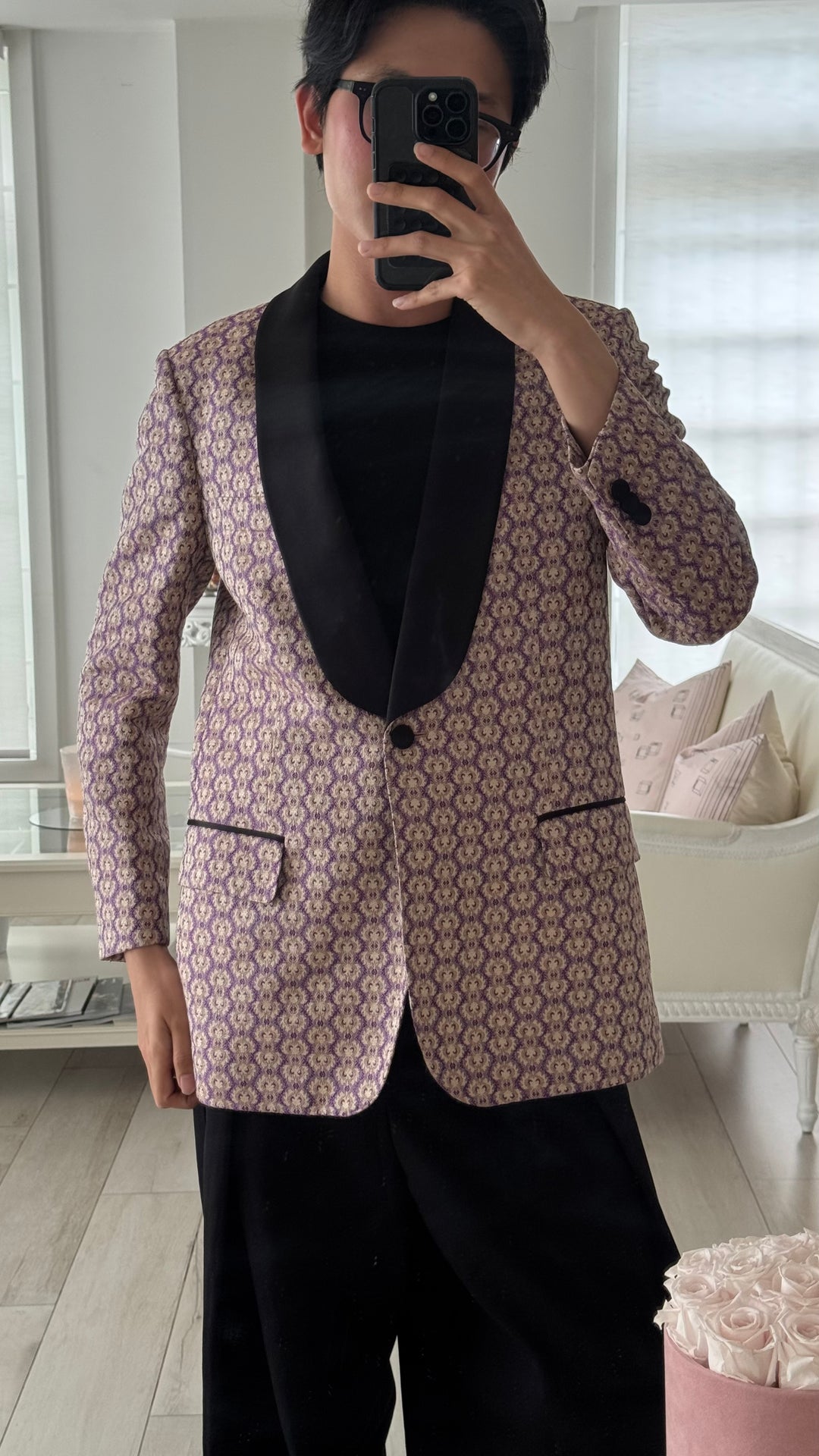 Gucci Purple & Gold Cotton Blend Woven Brocade Blazer Size 40