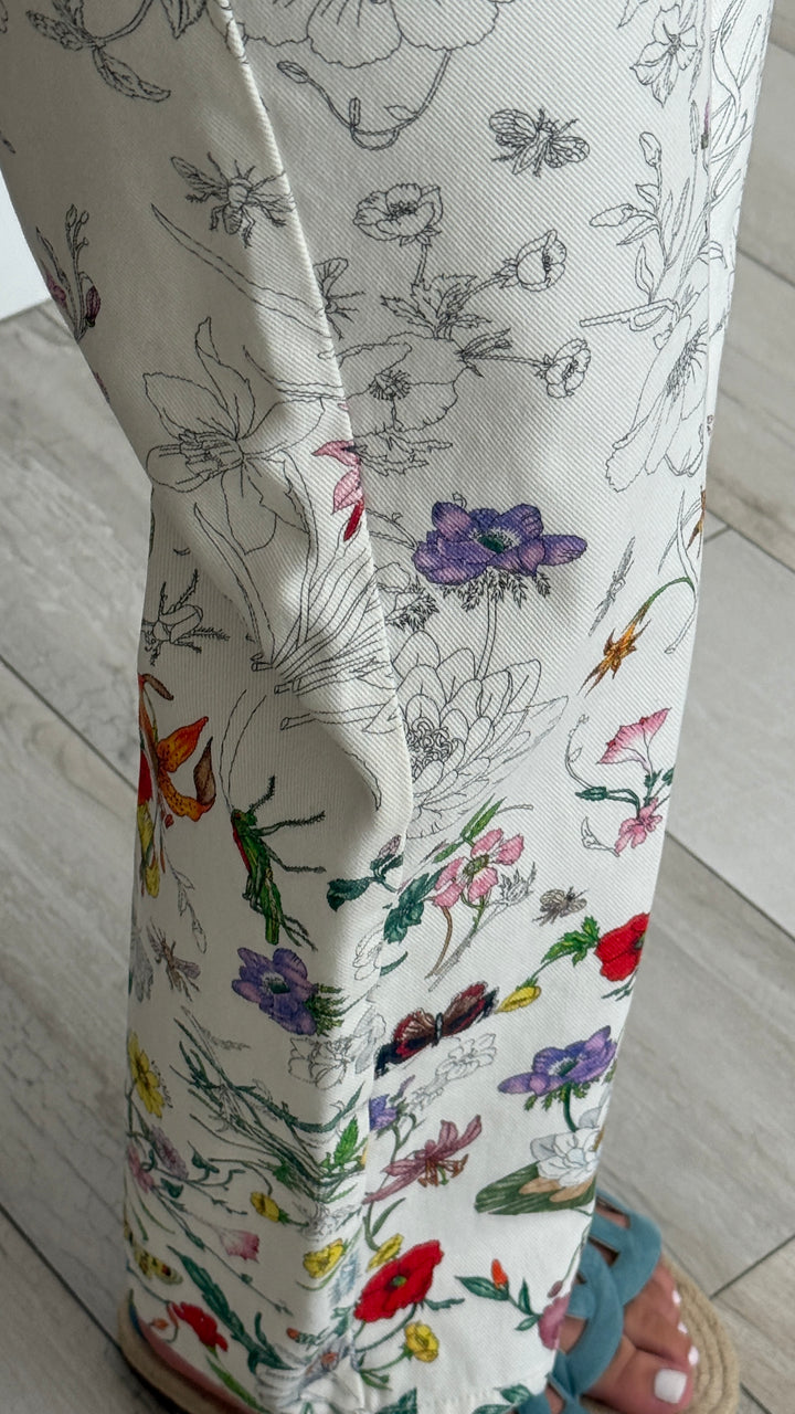 Gucci White Denim Floral Print Straight Leg Jeans Size 40