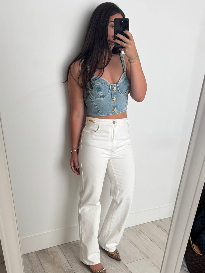 Balmain Blue Denim Bustier Top Size XS