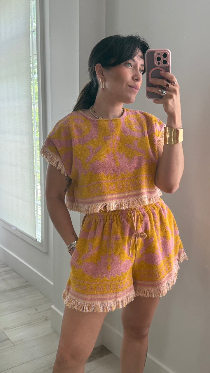 Zimmerman Pink & Mustard Yellow Terry Cloth Two Piece Size S