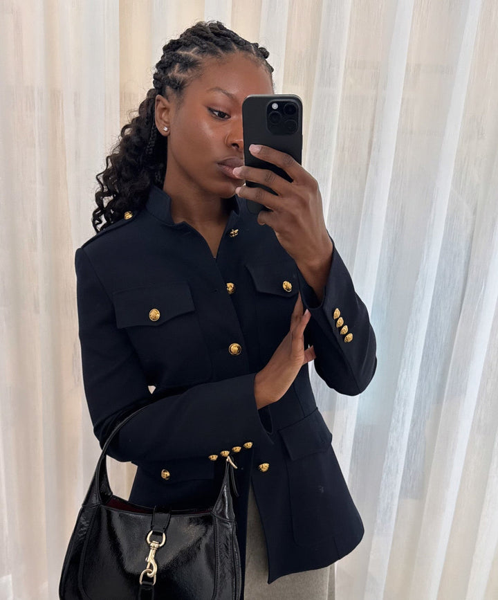Celine Navy Blue Wool Jacket with Gold Hardware Size 34