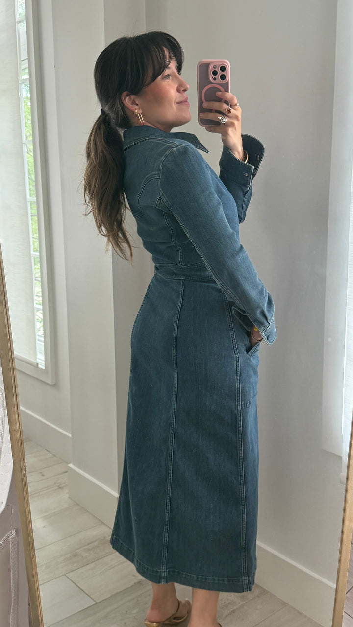 Chloe Dusky Blue Denim Long Sleeved Button Up Dress Size 36