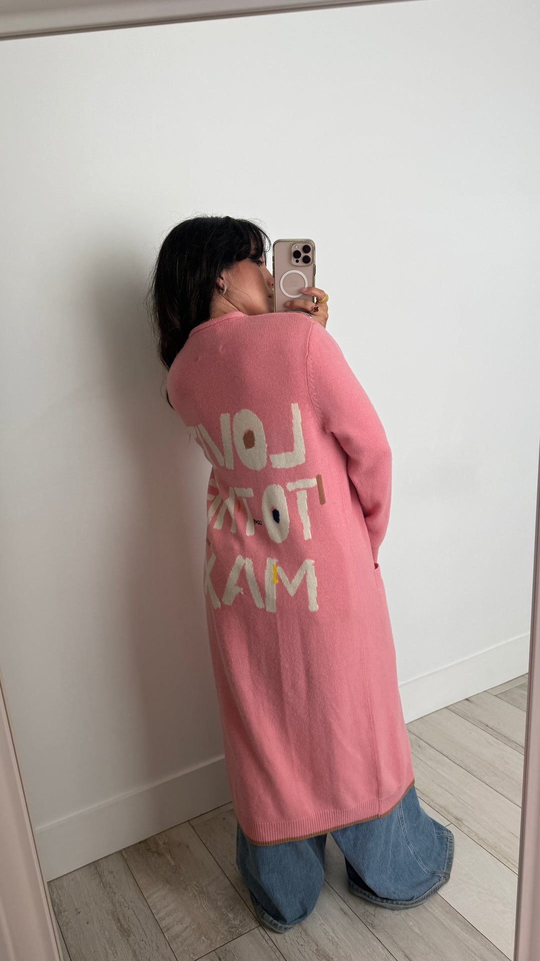 Kerri Rosenthal Pink Cashmere Knit "Love to the Max" Long Cardigan Size S