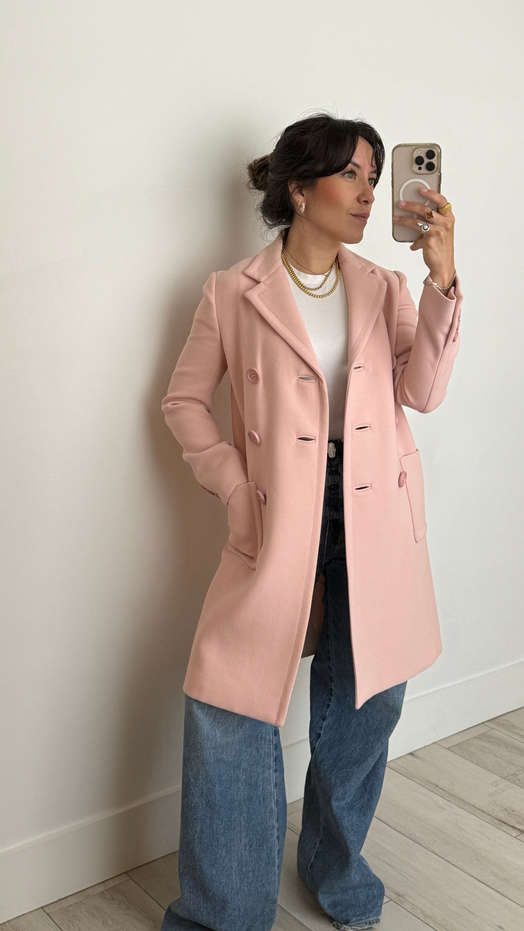 Prada Pink Virgin Wool Long Coat Size 36