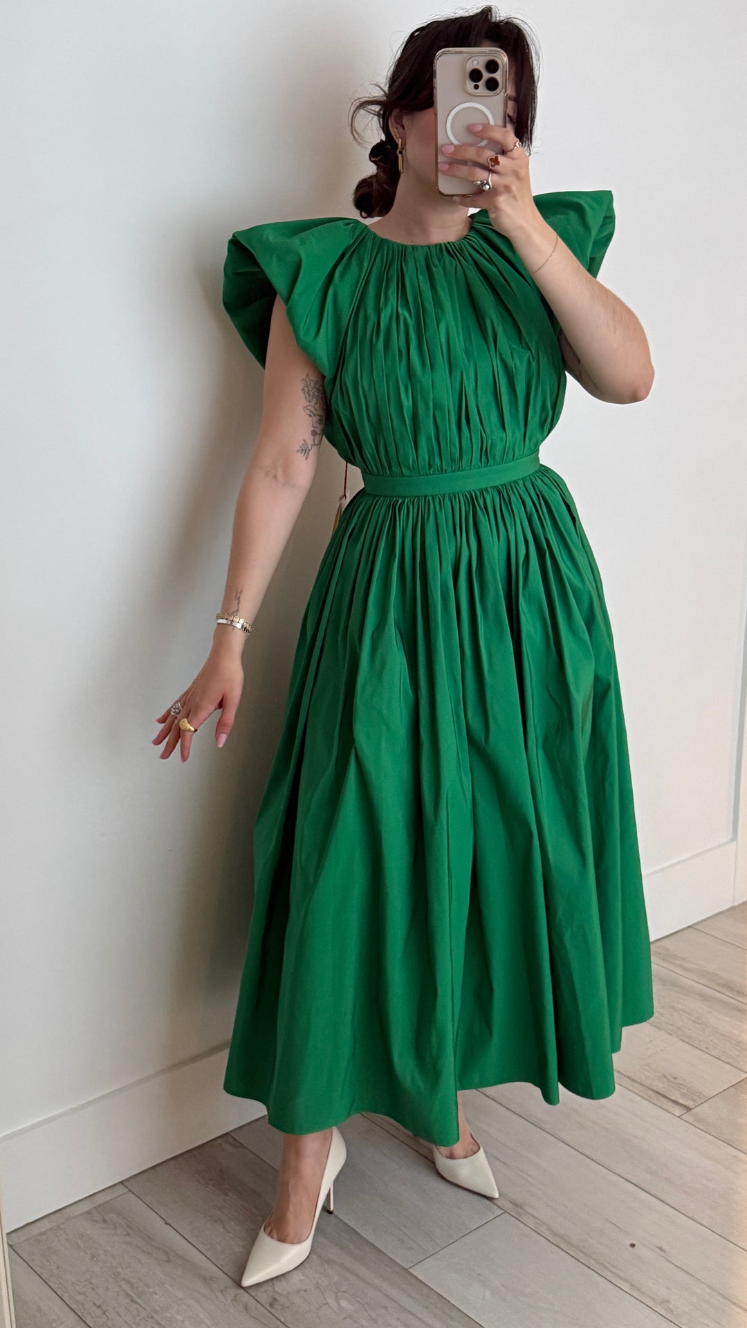 Alexander McQueen Green Pleated Polyfaille Midi Dress Size 38 – LFC Ltd