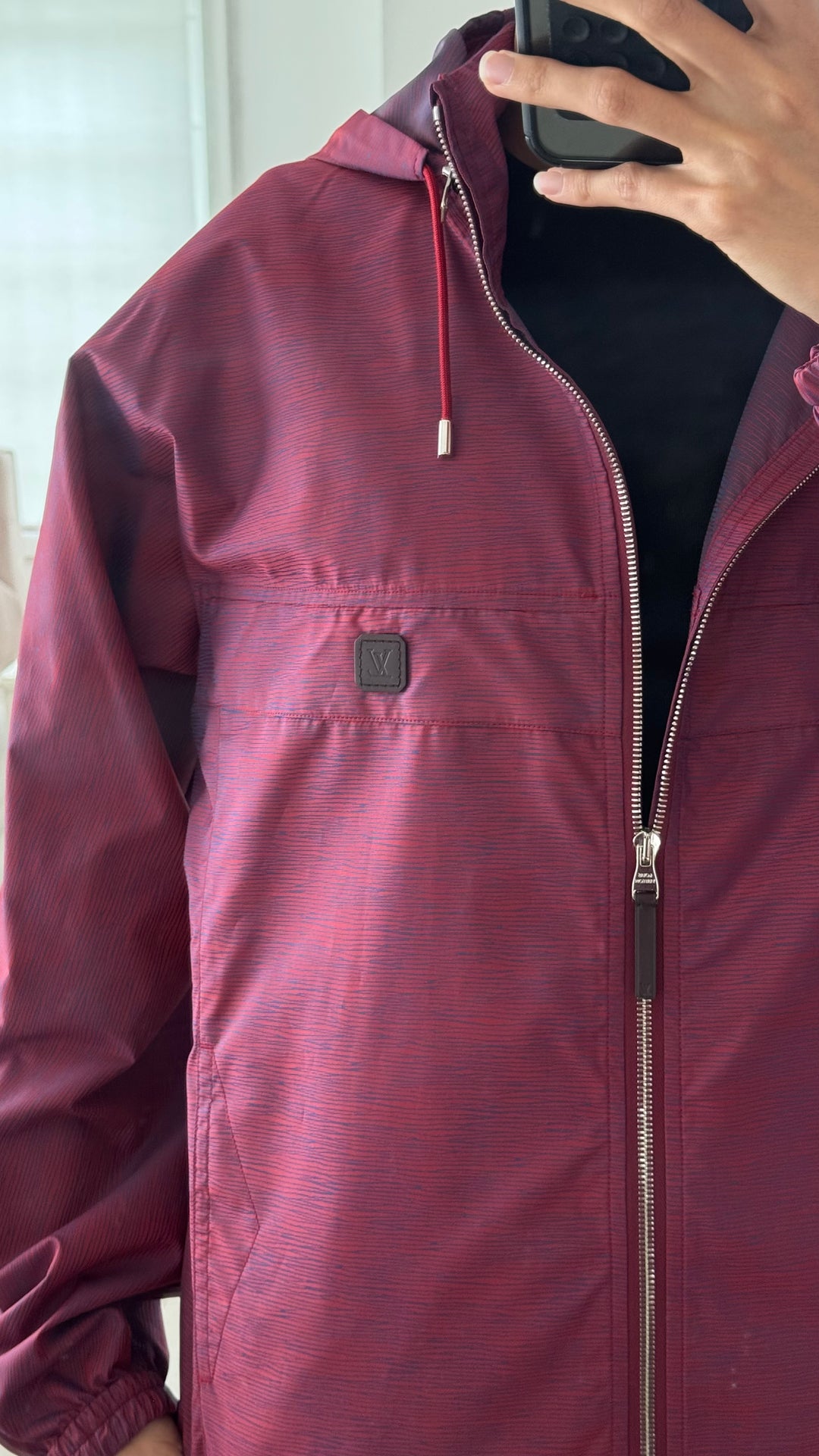 Louis Vuitton Men's Iridescent Burgundy & Blue Epi Patterned Windbreaker Size 48